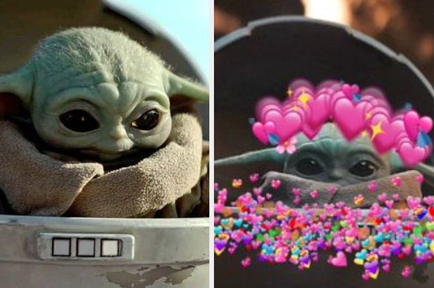 Малыш Йода пьет из чашки Baby Yoda drinking soup - мем с героем сериала Мандалорец Маленький Йода хлебает суп и смотрит на драку
