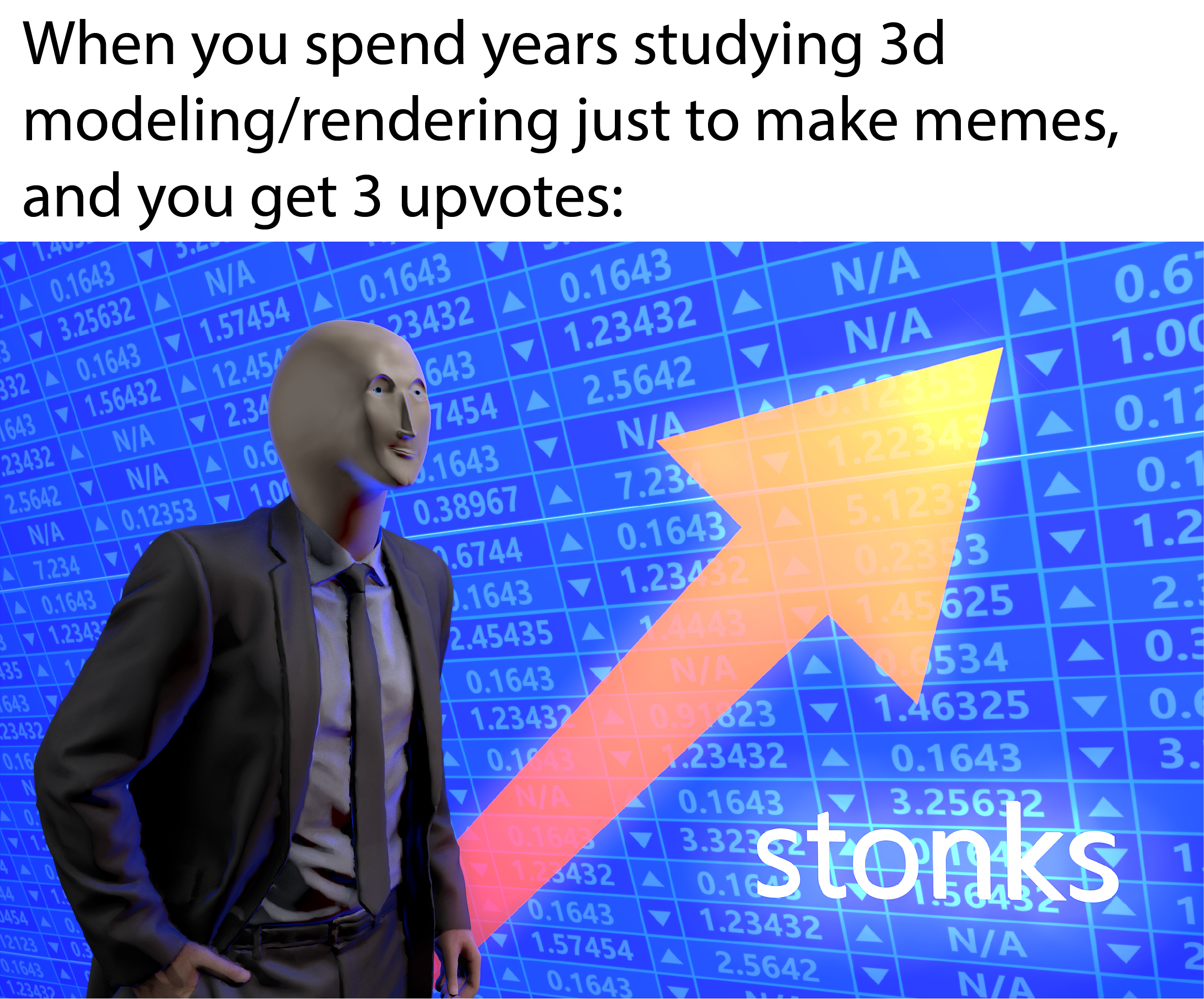 Мем stonks с 3d моделью бизнесмена - значение, создать
