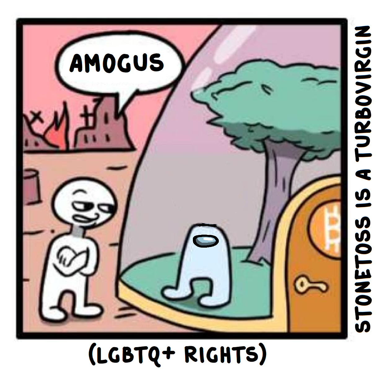 Амогус Amogus, Амонгус - искаженное название игры Among Us, которое стало постироничным трендом в 2021 году Также амогусом называют